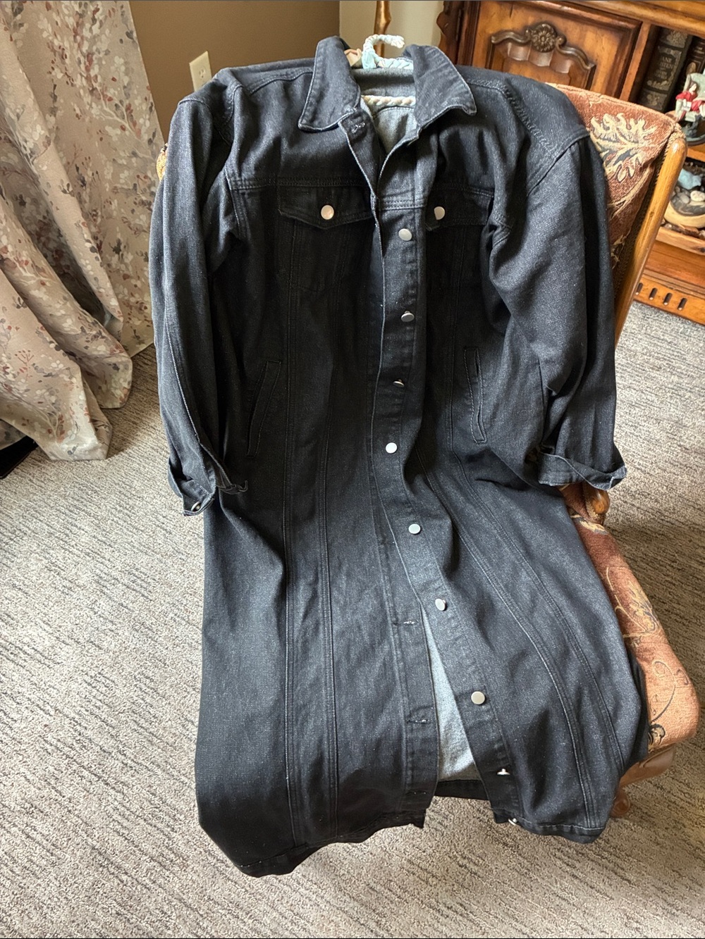 Long Black Denim Jacket for Women - Picture 2 of 7